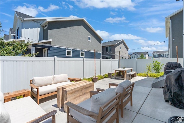 1128 E Bearing Dr S, Saratoga Springs, UT 84045 - fenced backyard featuring outdoor lounge area, outdoor dining space, and a patio area