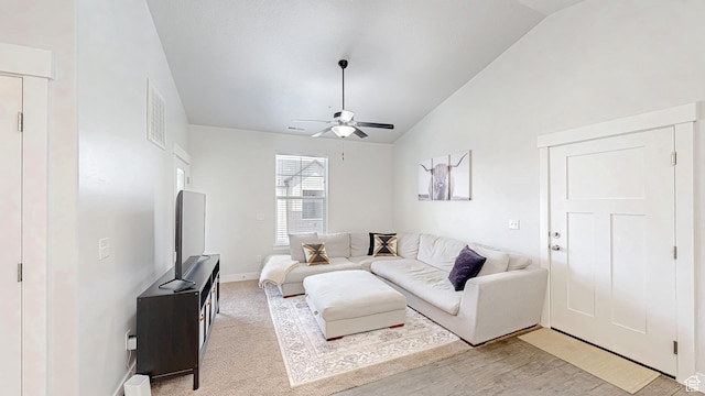 3715 W 1480 N Unit 303, Lehi, UT 84043 - living area with lofted ceiling, a ceiling fan, and light wood-type flooring