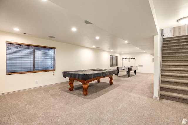 5689 W Sandy Stone Cir S, South Jordan, UT 84009 - rec room featuring billiards, light carpet, and recessed lighting