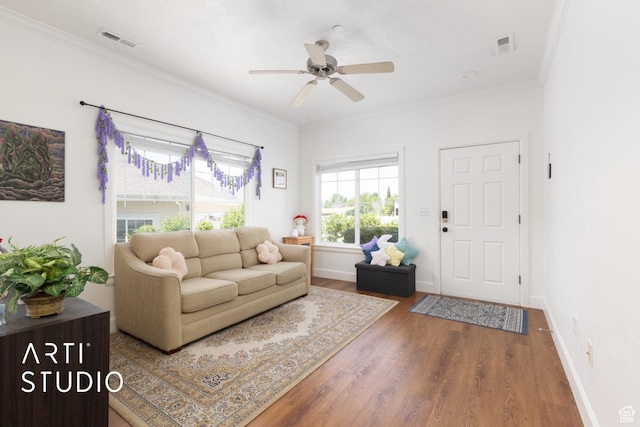 1068 Canyon Meadow Dr Unit 8, Provo, UT 84606 - living room featuring wood finished floors, a ceiling fan, and ornamental molding