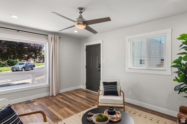 4621 S 150 W, Washington Terrace, UT 84405 - sitting room featuring wood finished floors, a ceiling fan, and recessed lighting