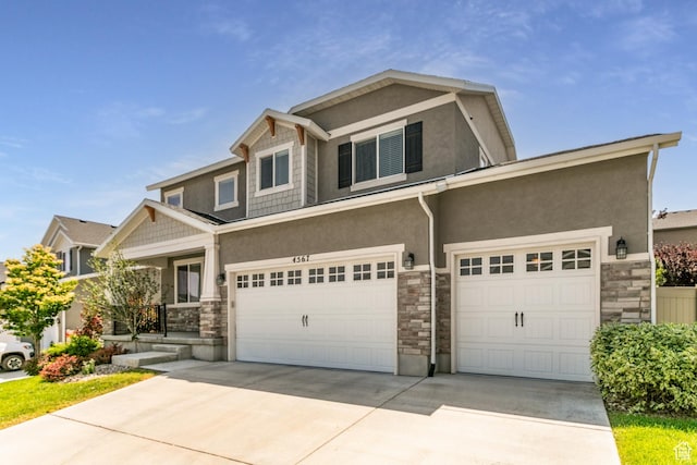 4567 W Breezy Meadow Dr, Herriman, UT 84096 - view of front of house featuring stone siding, stucco siding, concrete driveway, and an attached garage