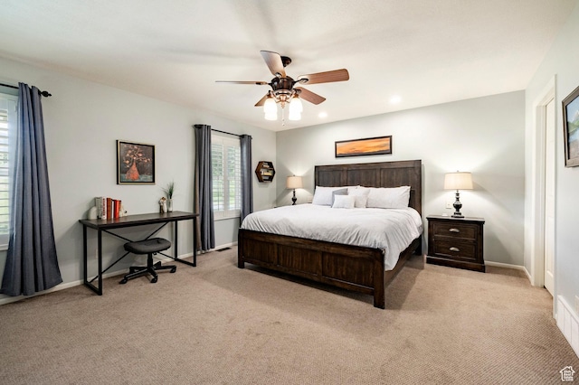 8871 S 100 E, Paradise, UT 84328 - bedroom featuring light carpet, ceiling fan, and recessed lighting