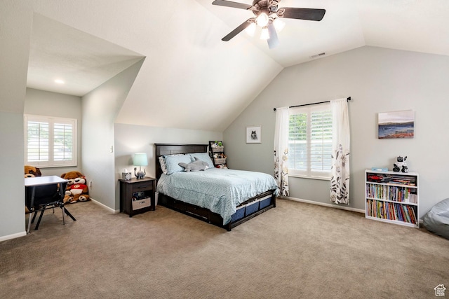 8871 S 100 E, Paradise, UT 84328 - carpeted bedroom with vaulted ceiling, multiple windows, and ceiling fan