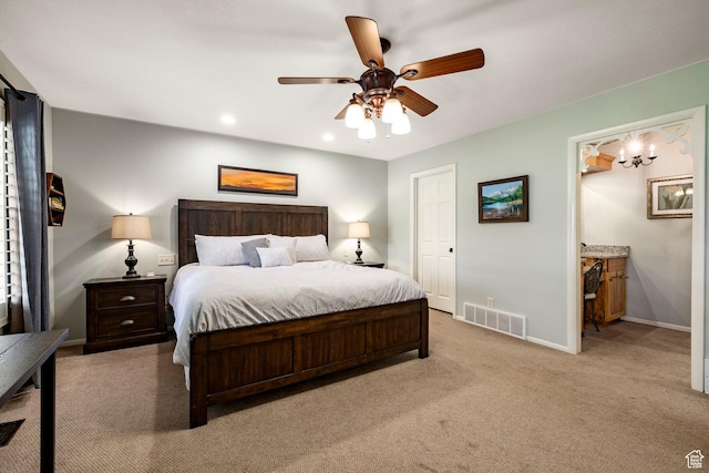 8871 S 100 E, Paradise, UT 84328 - bedroom featuring light carpet, ceiling fan, ensuite bathroom, and recessed lighting