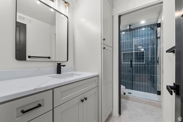6809 W Vista Springs Dr, Herriman, UT 84096 - bathroom featuring vanity, a stall shower, and tile patterned floors