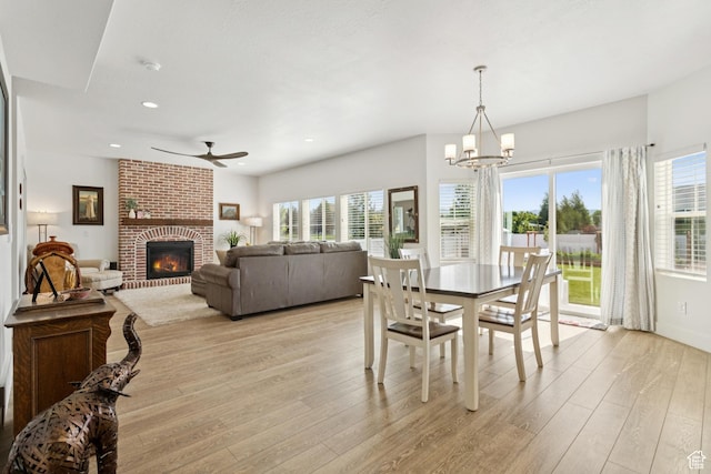 319 S 300 E, Midway, UT 84049 - dining area featuring ceiling fan, light wood finished floors, healthy amount of natural light, and recessed lighting
