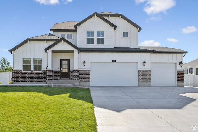 319 S 300 E, Midway, UT 84049 - modern inspired farmhouse featuring board and batten siding, concrete driveway, brick siding, roof with shingles, and an attached garage