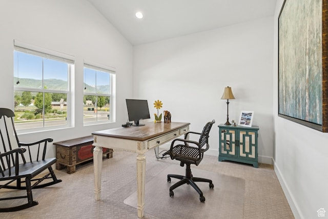 319 S 300 E, Midway, UT 84049 - home office with light carpet, recessed lighting, and high vaulted ceiling