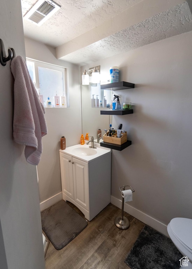 9446 S Barium St E, Sandy, UT 84094 - bathroom featuring wood finished floors, vanity, and a textured ceiling