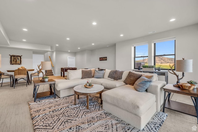 864 W Eland Cir, Heber City, UT 84032 - living area with recessed lighting, light wood-style floors, and stairs