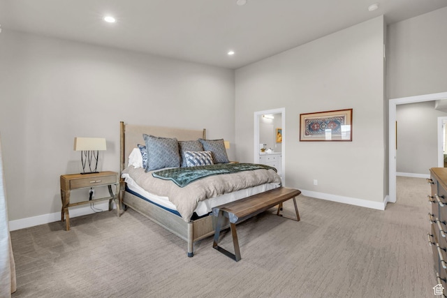 864 W Eland Cir, Heber City, UT 84032 - bedroom with recessed lighting, light carpet, and ensuite bath