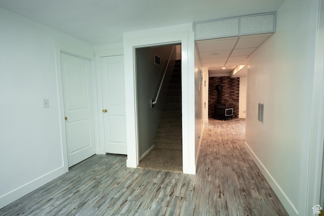 2087 E Weeping Willow Way N, Eagle Mountain, UT 84005 - hall featuring wood finished floors, stairs, and a drop ceiling