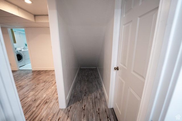 2087 E Weeping Willow Way N, Eagle Mountain, UT 84005 - hall featuring washer and clothes dryer and wood finished floors