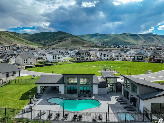 4753 W Mossley Dr, Herriman, UT 84096 - view of pool featuring a residential view, a mountain view, and a patio