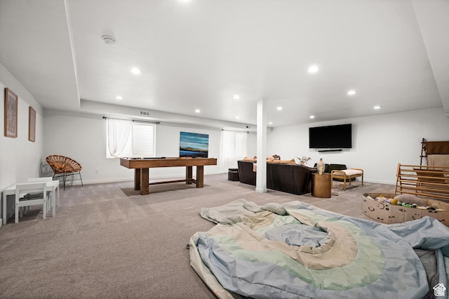 4753 W Mossley Dr, Herriman, UT 84096 - living area featuring recessed lighting, light carpet, and billiards
