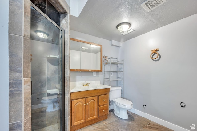 4940 S Atwood Blvd, Murray, UT 84107 - full bath featuring vanity, a stall shower, a textured ceiling, and tile patterned floors