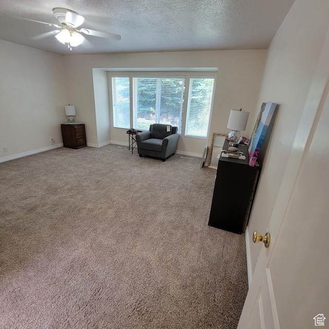 5272 S 1035 E, South Ogden, UT 84403 - living area with a textured ceiling, ceiling fan, and carpet