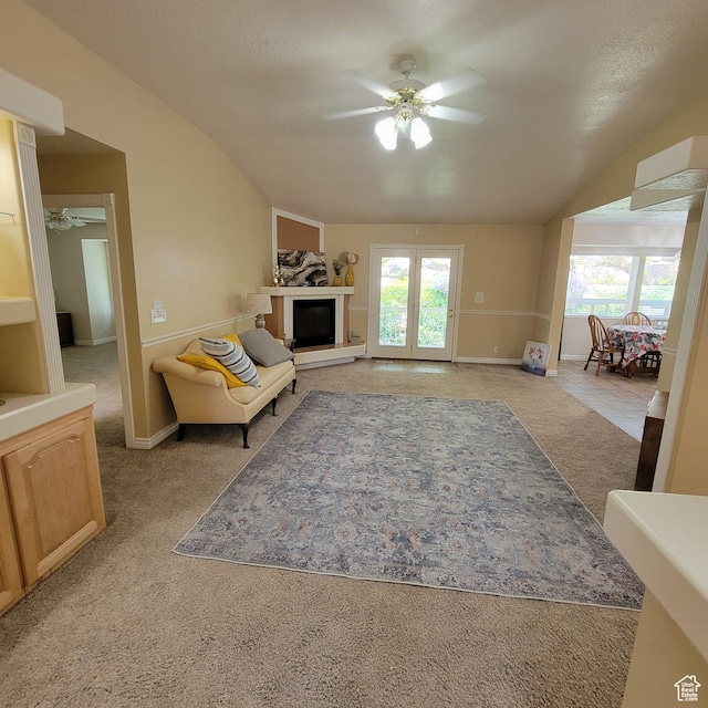 5272 S 1035 E, South Ogden, UT 84403 - living area featuring ceiling fan, lofted ceiling, light carpet, and plenty of natural light