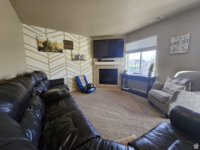 2175 E 1000 N, Ballard, UT 84066 - living room featuring carpet and a fireplace
