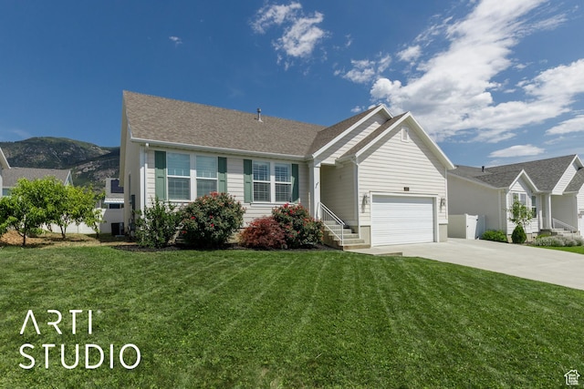 1608 N 500 E, North Ogden, UT 84404 - ranch-style home featuring driveway, an attached garage, a front yard, and roof with shingles