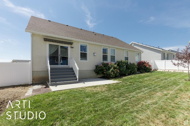 1608 N 500 E, North Ogden, UT 84404 - rear view of house featuring entry steps, roof with shingles, and stucco siding