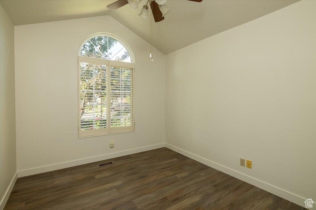 1141 E Murray Holladay Rd S, Millcreek, UT 84117 - spare room with ceiling fan, vaulted ceiling, and dark wood-style flooring