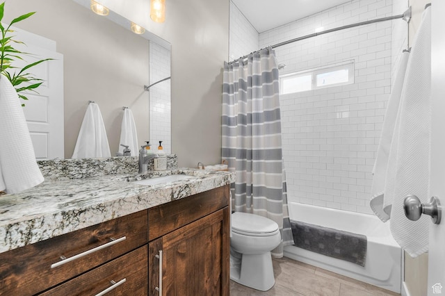 13703 S Blayde Dr, Herriman, UT 84096 - full bathroom with vanity, shower / bath combo with shower curtain, and tile patterned flooring