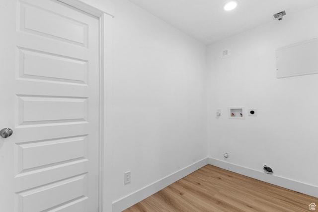 13703 S Blayde Dr, Herriman, UT 84096 - laundry area featuring hookup for an electric dryer, light wood finished floors, hookup for a washing machine, recessed lighting, and hookup for a gas dryer