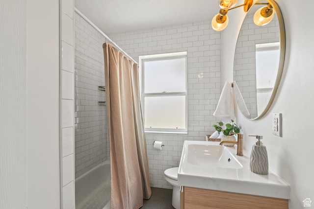 722 E 50 S, Provo, UT 84606 - bathroom featuring tile walls, shower / bathtub combination with curtain, vanity, and tile patterned floors
