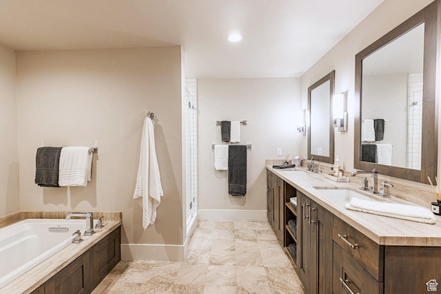 6423 Golden Bear Loop Unit 5, Park City, UT 84098 - full bathroom featuring double vanity, a garden tub, a stall shower, and recessed lighting