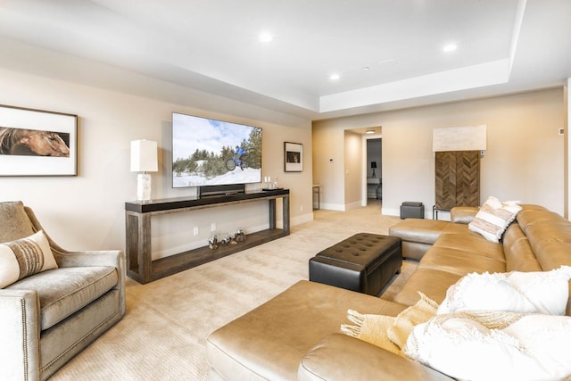 6423 Golden Bear Loop Unit 5, Park City, UT 84098 - living room featuring light colored carpet, a tray ceiling, and recessed lighting