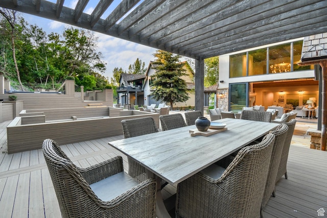 5155 E Canyon Rd, Morgan, UT 84050 - wooden deck featuring an outdoor living space, outdoor dining space, and a pergola