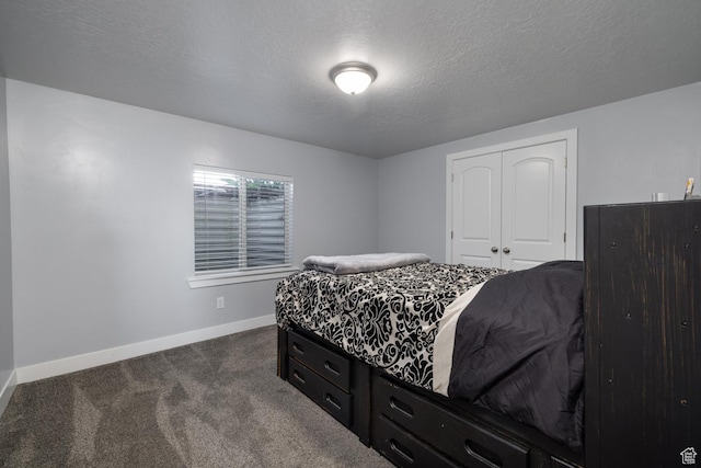 4145 W 700 N, Vernal, UT 84078 - bedroom with a closet, a textured ceiling, and dark carpet