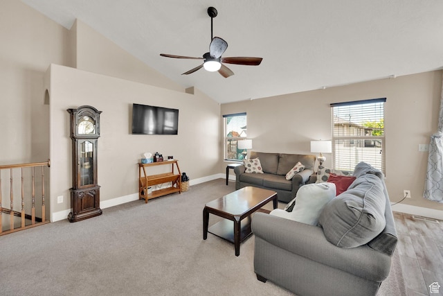 3424 W 4450 S, West Haven, UT 84401 - living room featuring ceiling fan, lofted ceiling, and carpet floors