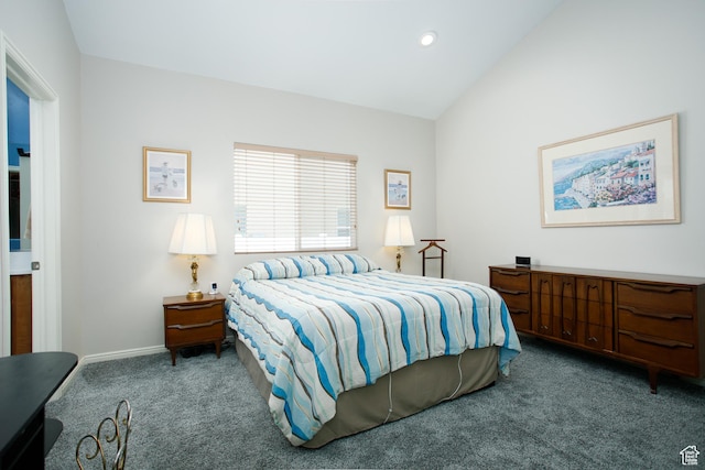 6628 N Malachite Way, Stansbury Park, UT 84074 - bedroom featuring carpet, vaulted ceiling, and recessed lighting