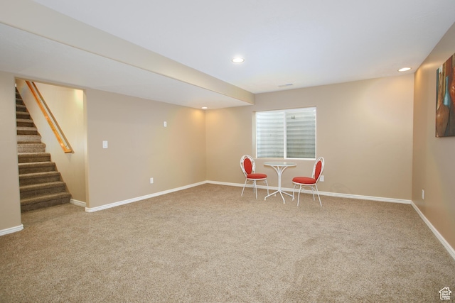 6628 N Malachite Way, Stansbury Park, UT 84074 - finished below grade area featuring carpet floors, stairs, and recessed lighting