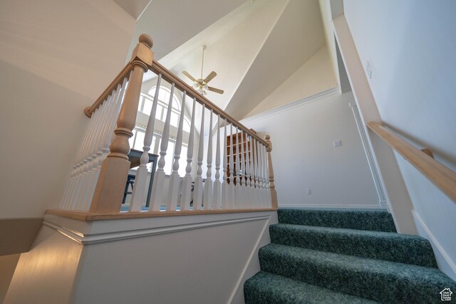 190 E 600 N, Ferron, UT 84523 - stairs with a ceiling fan and high vaulted ceiling