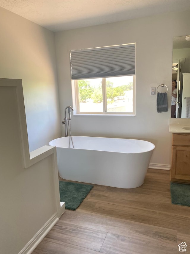 190 E 600 N, Ferron, UT 84523 - full bathroom with vanity, a freestanding tub, and wood finished floors
