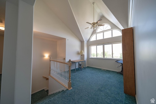 190 E 600 N, Ferron, UT 84523 - spare room featuring carpet flooring, a ceiling fan, and high vaulted ceiling