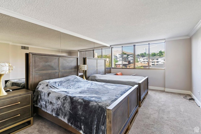 241 N Vine St Unit 506W, Salt Lake City, UT 84103 - bedroom with carpet floors, a textured ceiling, and ornamental molding
