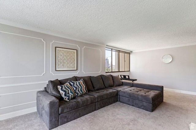 241 N Vine St Unit 506W, Salt Lake City, UT 84103 - living room with a textured ceiling, crown molding, and carpet flooring
