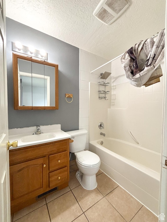 480 N 550 W, Huntington, UT 84528 - full bathroom featuring vanity, shower / tub combination, tile patterned floors, and a textured ceiling
