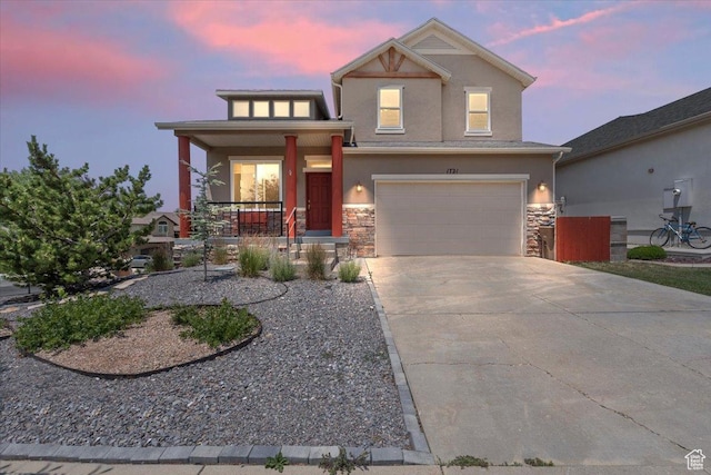 1721 E Lone Oak Dr, Draper, UT 84020 - view of front of house with covered porch, stucco siding, and stone siding