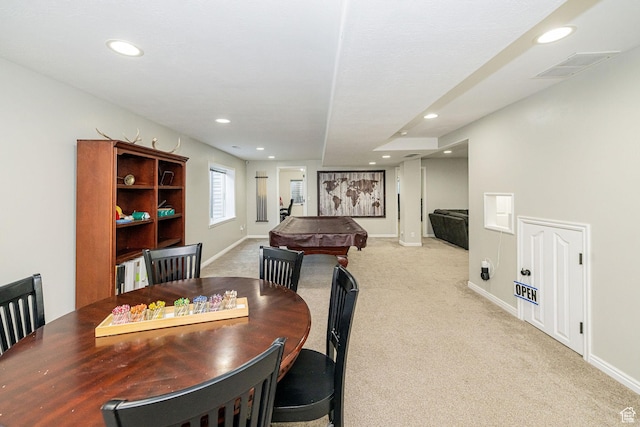 2524 W Martingale Cir S, South Jordan, UT 84095 - dining room featuring recessed lighting, light carpet, and billiards table