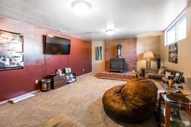 1455 S Hoytsville Rd, Coalville, UT 84017 - living area featuring a wood stove and carpet floors