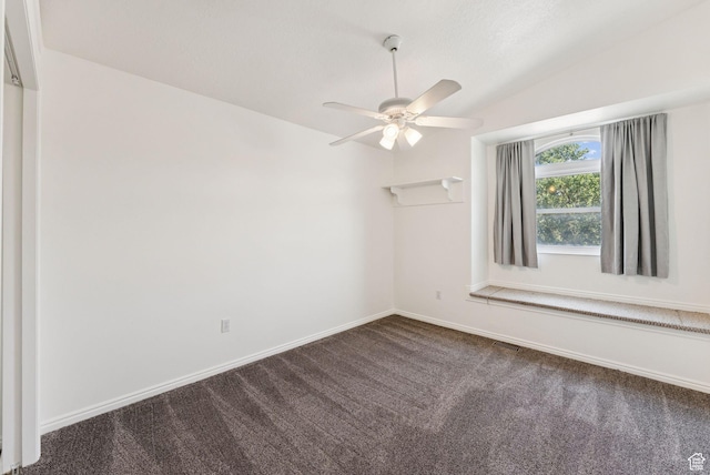 2198 N 1600 E, Layton, UT 84040 - unfurnished room featuring vaulted ceiling, dark carpet, and ceiling fan