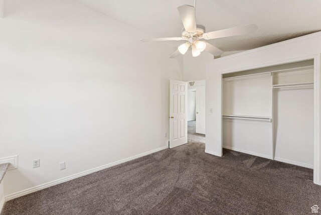 2198 N 1600 E, Layton, UT 84040 - unfurnished bedroom with dark colored carpet, a closet, ceiling fan, and vaulted ceiling