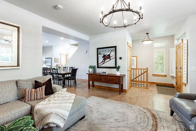 5596 N Oslo Ln, Park City, UT 84098 - living room with a chandelier and light tile patterned flooring