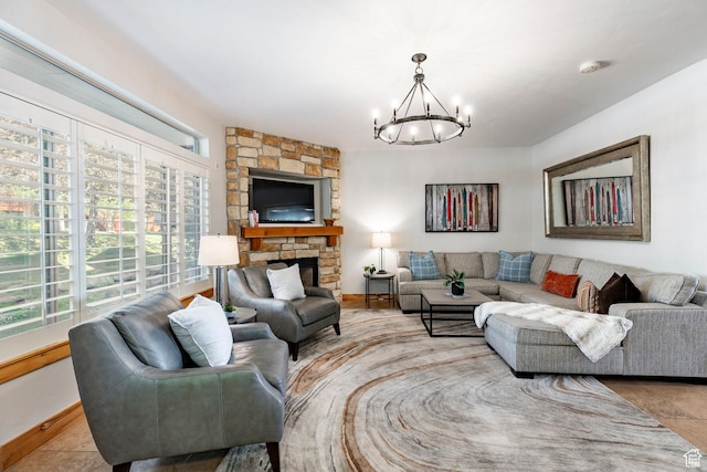 5596 N Oslo Ln, Park City, UT 84098 - living room featuring a chandelier and a fireplace
